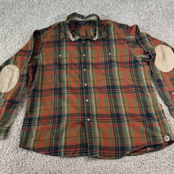 Cremieux Classics Mens L/S Flannel Shirt XL Green/Orange Plaid Soft Elbow - Picture 1 of 13